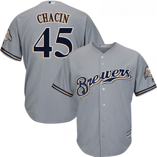 Youth Majestic Milwaukee Brewers 45 Jhoulys Chacin Replica Grey Road Cool Base MLB Jersey Youth Majestic Milwaukee Brewers 45 Jhoulys Chacin Replica Grey Road Cool Base MLB Jersey