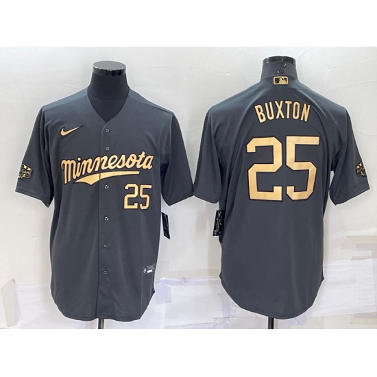 Men Minnesota Twins 25 Byron Buxton 2022 All Star Charcoal Cool Base Stitched Baseball Jersey Men Minnesota Twins 25 Byron Buxton 2022 All Star Charcoal Cool Base Stitched Baseball Jersey