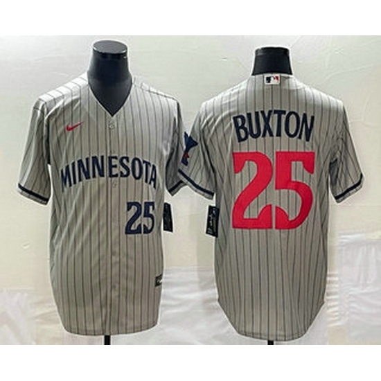 Men's Minnesota Twins #25 Byron Buxton Number 2023 Grey Home Team Cool Base Stitched Jersey Men's Minnesota Twins #25 Byron Buxton Number 2023 Grey Home Team Cool Base Stitched Jersey