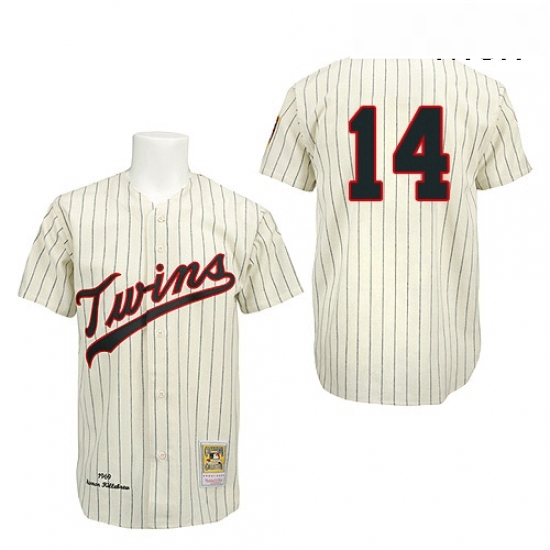 Mens Mitchell and Ness 1969 Minnesota Twins 14 Kent Hrbek Replica Cream Throwback MLB Jersey Mens Mitchell and Ness 1969 Minnesota Twins 14 Kent Hrbek Replica Cream Throwback MLB Jersey