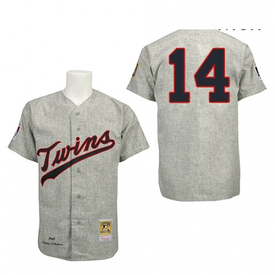 Mens Mitchell and Ness 1969 Minnesota Twins 14 Kent Hrbek Replica Grey Throwback MLB Jersey Mens Mitchell and Ness 1969 Minnesota Twins 14 Kent Hrbek Replica Grey Throwback MLB Jersey
