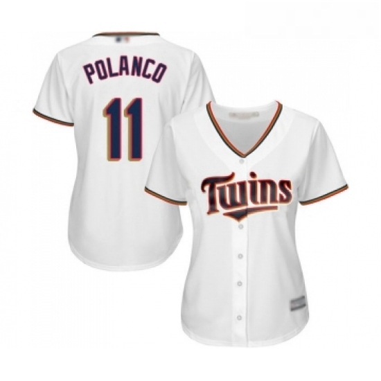 Womens Minnesota Twins 11 Jorge Polanco Replica White Home Cool Base Baseball Jersey Womens Minnesota Twins 11 Jorge Polanco Replica White Home Cool Base Baseball Jersey