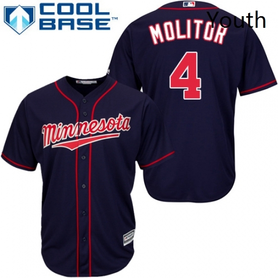 Youth Majestic Minnesota Twins 4 Paul Molitor Replica Navy Blue Alternate Road Cool Base MLB Jersey Youth Majestic Minnesota Twins 4 Paul Molitor Replica Navy Blue Alternate Road Cool Base MLB Jersey