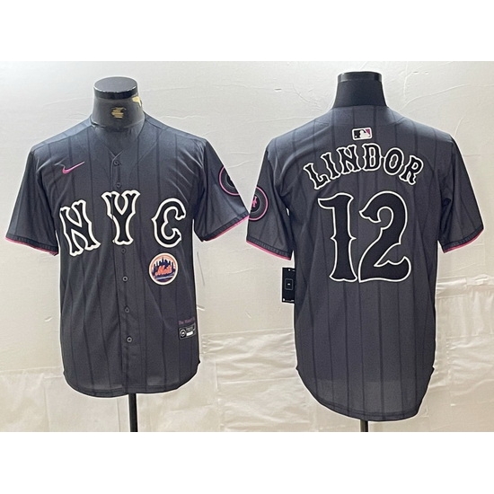 Men New York Mets 12 Francisco Lindor Graphite 2024 City Connect Limited Stitched Baseball Jersey 1 Men New York Mets 12 Francisco Lindor Graphite 2024 City Connect Limited Stitched Baseball Jersey 1