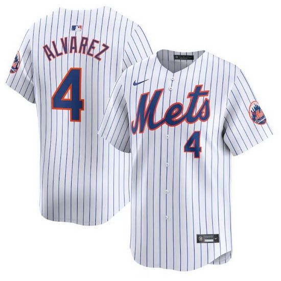 Men New York Mets 4 Francisco Alvarez White Home Limited Stitched Baseball Jersey Men New York Mets 4 Francisco Alvarez White Home Limited Stitched Baseball Jersey