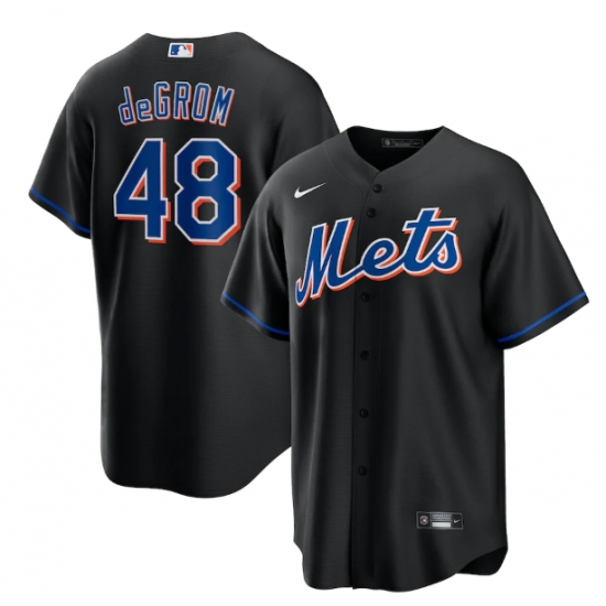 Men New York Mets 48 Jacob DeGrom 2022 Black Cool Base Stitched Baseball Jersey Men New York Mets 48 Jacob DeGrom 2022 Black Cool Base Stitched Baseball Jersey