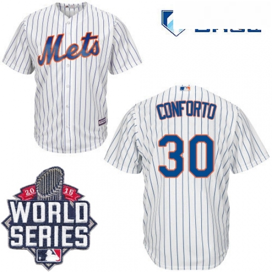 Mens Majestic New York Mets 30 Michael Conforto Replica White Home Cool Base 2015 World Series MLB Jersey Mens Majestic New York Mets 30 Michael Conforto Replica White Home Cool Base 2015 World Series MLB Jersey