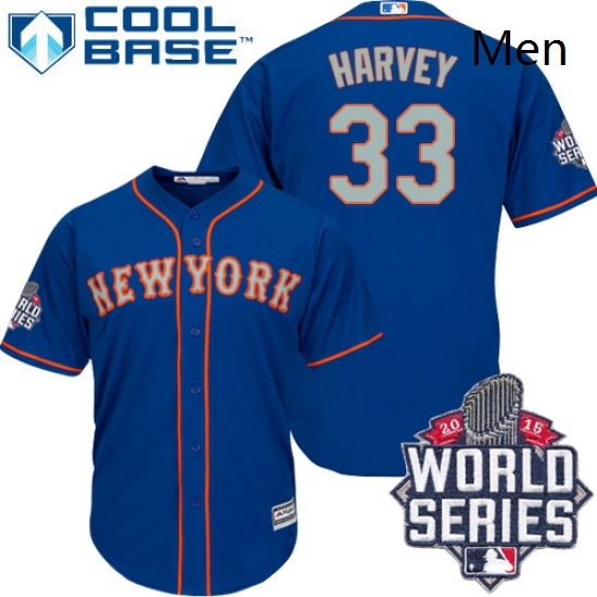 Mens Majestic New York Mets 33 Matt Harvey Authentic Royal Blue Alternate Road Cool Base 2015 World Series MLB Jersey Mens Majestic New York Mets 33 Matt Harvey Authentic Royal Blue Alternate Road Cool Base 2015 World Series MLB Jersey