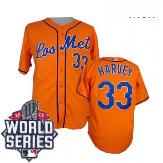 Mens Majestic New York Mets 33 Matt Harvey Replica Orange Los Mets Cool Base 2015 World Series MLB Jersey Mens Majestic New York Mets 33 Matt Harvey Replica Orange Los Mets Cool Base 2015 World Series MLB Jersey