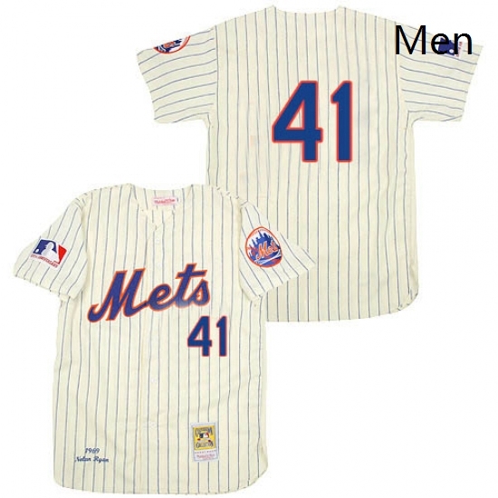 Mens Mitchell and Ness 1969 New York Mets 41 Tom Seaver Replica Cream Throwback MLB Jersey Mens Mitchell and Ness 1969 New York Mets 41 Tom Seaver Replica Cream Throwback MLB Jersey