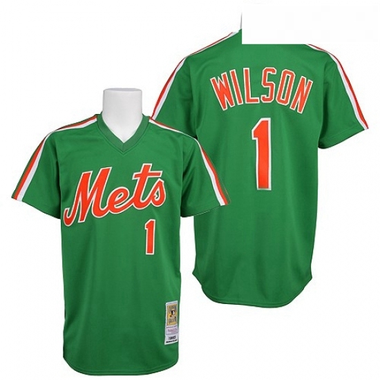 Mens Mitchell and Ness New York Mets 1 Mookie Wilson Replica Green Throwback MLB Jersey Mens Mitchell and Ness New York Mets 1 Mookie Wilson Replica Green Throwback MLB Jersey