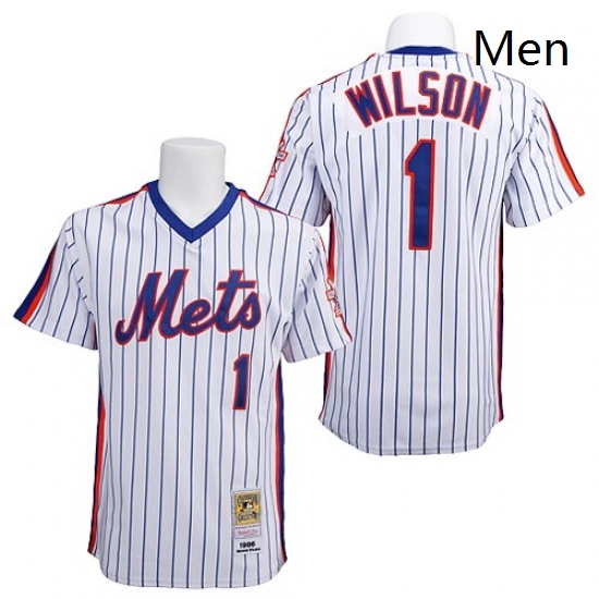 Mens Mitchell and Ness New York Mets 1 Mookie Wilson Replica WhiteBlue Strip Throwback MLB Jersey Mens Mitchell and Ness New York Mets 1 Mookie Wilson Replica WhiteBlue Strip Throwback MLB Jersey