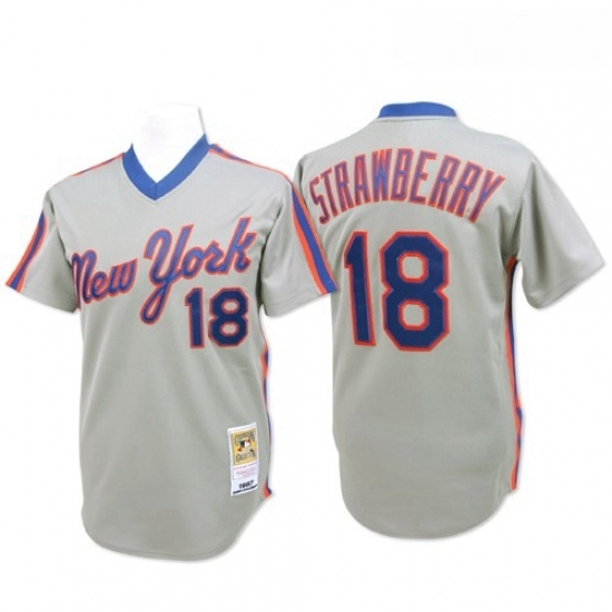 Mens Mitchell and Ness New York Mets 18 Darryl Strawberry Authentic Grey Throwback MLB Jersey Mens Mitchell and Ness New York Mets 18 Darryl Strawberry Authentic Grey Throwback MLB Jersey