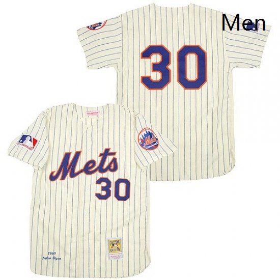 Mens Mitchell and Ness New York Mets 30 Nolan Ryan Authentic WhiteBlue Strip Throwback MLB Jersey Mens Mitchell and Ness New York Mets 30 Nolan Ryan Authentic WhiteBlue Strip Throwback MLB Jersey