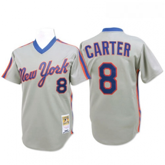 Mens Mitchell and Ness New York Mets 8 Gary Carter Replica Grey Throwback MLB Jersey Mens Mitchell and Ness New York Mets 8 Gary Carter Replica Grey Throwback MLB Jersey