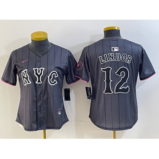 Women New York Mets 12 Francisco Lindor Graphite 2024 City Connect Limited Stitched Baseball Jersey 19 Women New York Mets 12 Francisco Lindor Graphite 2024 City Connect Limited Stitched Baseball Jersey 19