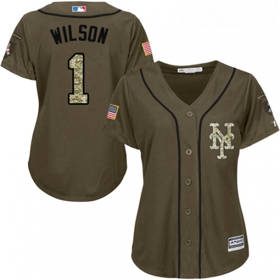 Womens Majestic New York Mets 1 Mookie Wilson Replica Green Salute to Service MLB Jersey Womens Majestic New York Mets 1 Mookie Wilson Replica Green Salute to Service MLB Jersey