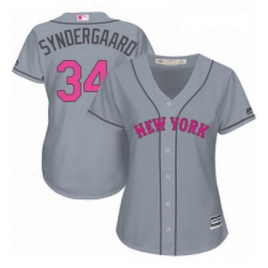 Womens Majestic New York Mets 34 Noah Syndergaard Replica Grey Mothers Day Cool Base MLB Jersey Womens Majestic New York Mets 34 Noah Syndergaard Replica Grey Mothers Day Cool Base MLB Jersey