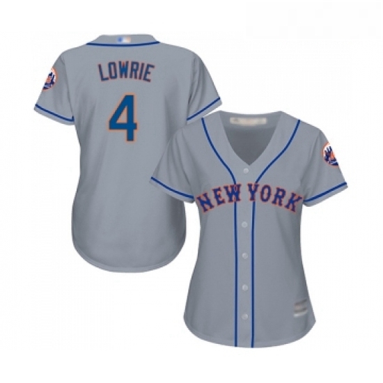 Womens New York Mets 4 Jed Lowrie Authentic Grey Road Cool Base Baseball Jersey Womens New York Mets 4 Jed Lowrie Authentic Grey Road Cool Base Baseball Jersey