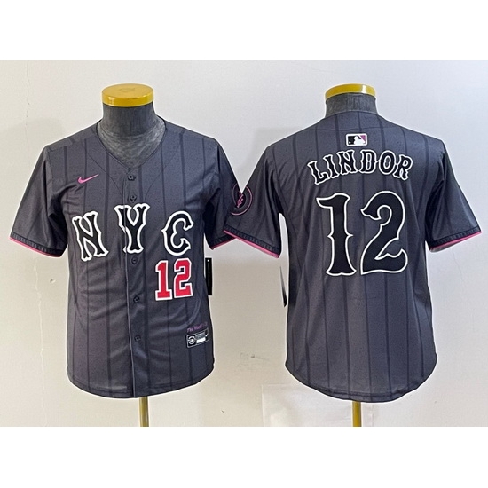 Youth New York Mets 12 Francisco Lindor Graphite 2024 City Connect Limited Stitched Baseball Jersey 5 Youth New York Mets 12 Francisco Lindor Graphite 2024 City Connect Limited Stitched Baseball Jersey 5
