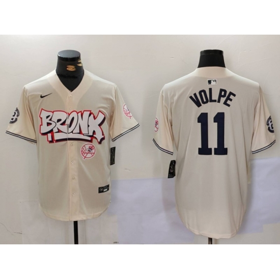 Men New York Yankees 11 Anthony Volpe Cream The Bronx Graffiti V2 Vapor Limited Stitched Baseball Jersey 1 Men New York Yankees 11 Anthony Volpe Cream The Bronx Graffiti V2 Vapor Limited Stitched Baseball Jersey 1