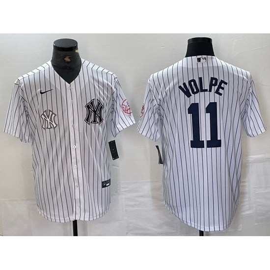 Men New York Yankees 11 Anthony Volpe White Cool Base Stitched Baseball JerseyS 11