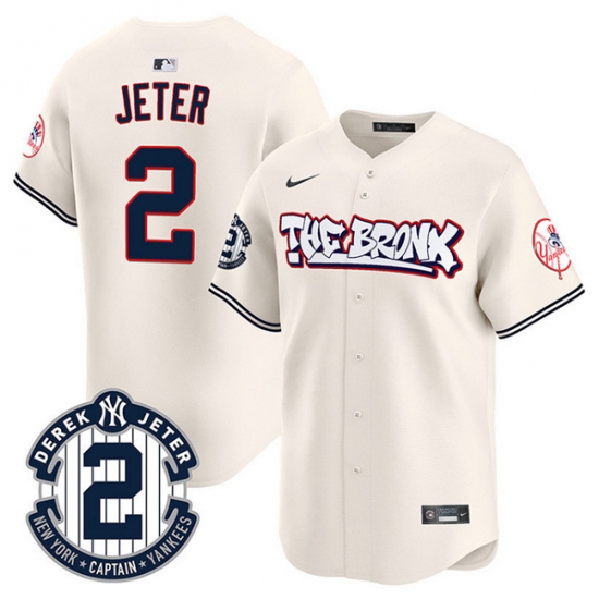 Men New York Yankees 2 Derek Jeter Cream The Bronx Graffiti V2 Vapor Limited Stitched Baseball Jersey Men New York Yankees 2 Derek Jeter Cream The Bronx Graffiti V2 Vapor Limited Stitched Baseball Jersey