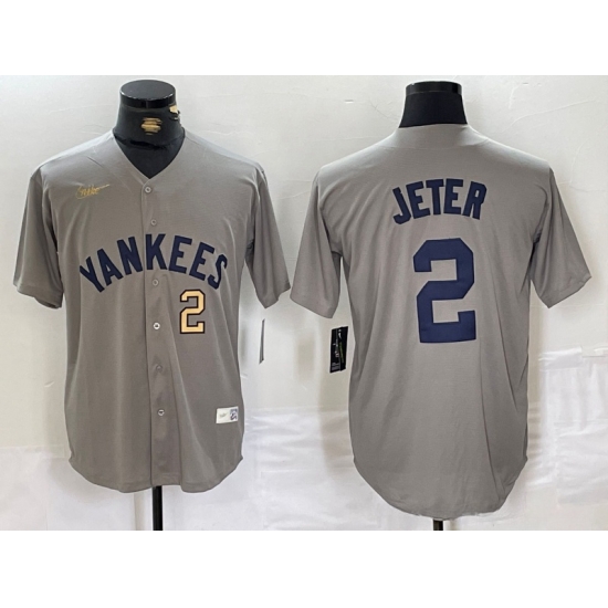 Men New York Yankees 2 Derek Jeter Grey Cool Base Stitched Baseball Jersey 4 Men New York Yankees 2 Derek Jeter Grey Cool Base Stitched Baseball Jersey 4