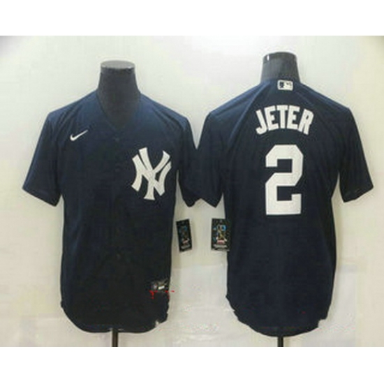 Men New York Yankees 2 Derek Jeter Navy Blue Stitched MLB Nike Cool Base Jersey Men New York Yankees 2 Derek Jeter Navy Blue Stitched MLB Nike Cool Base Jersey