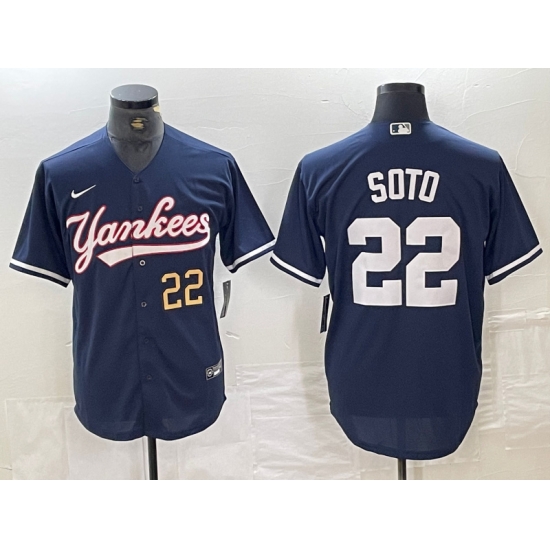 Men New York Yankees 22 Juan Soto Number Navy Cool Base Stitched Baseball Jerse Men New York Yankees 22 Juan Soto Number Navy Cool Base Stitched Baseball Jerse