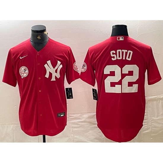 Men New York Yankees 22 Juan Soto Red Cool Base Stitched Baseball Jersey 1 Men New York Yankees 22 Juan Soto Red Cool Base Stitched Baseball Jersey 1