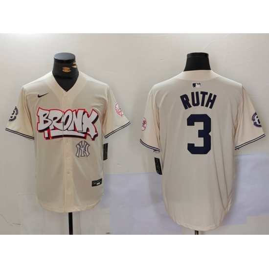 Men New York Yankees 3 Babe Ruth Cream The Bronx Graffiti V2 Vapor Limited Stitched Baseball Jersey 5 Men New York Yankees 3 Babe Ruth Cream The Bronx Graffiti V2 Vapor Limited Stitched Baseball Jersey 5