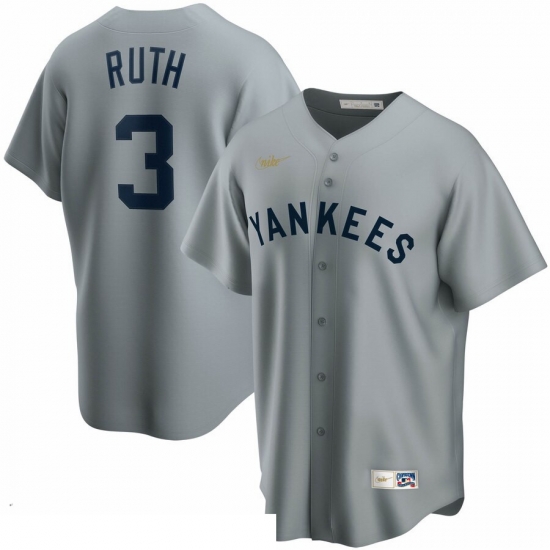 Men New York Yankees 3 Babe Ruth Nike Road Cooperstown Collection Player MLB Jersey Gray Men New York Yankees 3 Babe Ruth Nike Road Cooperstown Collection Player MLB Jersey Gray