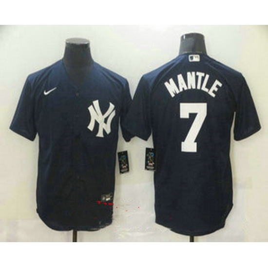Men New York Yankees 7 Mickey Mantle Navy Blue Stitched MLB Nike Cool Base Jersey Men New York Yankees 7 Mickey Mantle Navy Blue Stitched MLB Nike Cool Base Jersey
