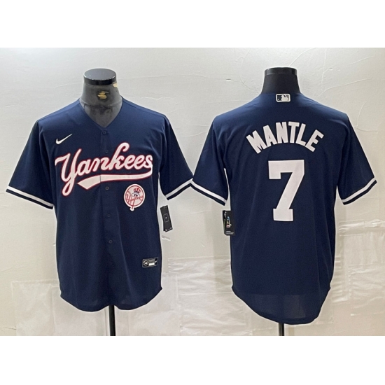Men New York Yankees 7 Mickey Mantle Navy With Patch Cool Base Stitched Baseball Jersey Men New York Yankees 7 Mickey Mantle Navy With Patch Cool Base Stitched Baseball Jersey