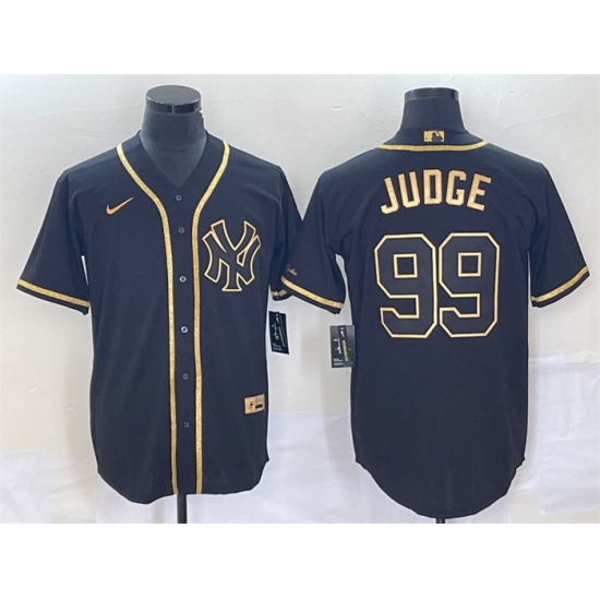 Men New York Yankees 99 Aaron Judge Black Gold Cool Base Stitched Baseball Jersey Men New York Yankees 99 Aaron Judge Black Gold Cool Base Stitched Baseball Jersey