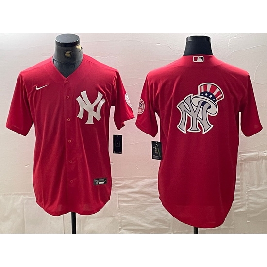 Men New York Yankees Big Logo Red Cool Base Stitched Baseball Jersey 4 Men New York Yankees Big Logo Red Cool Base Stitched Baseball Jersey 4