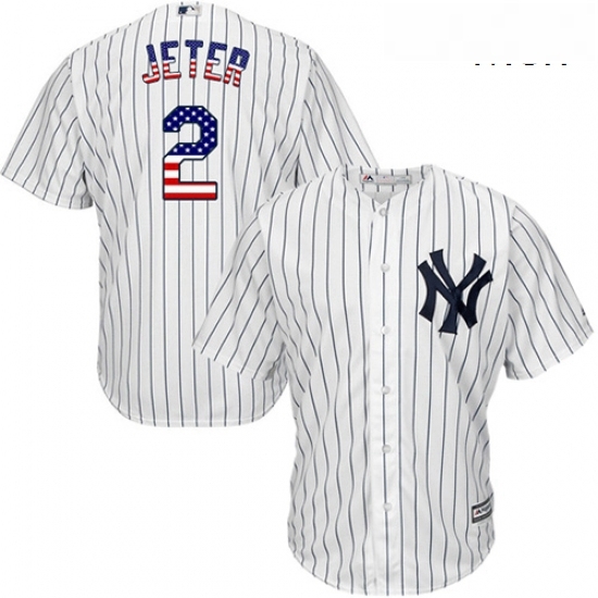 Mens Majestic New York Yankees 2 Derek Jeter Authentic White USA Flag Fashion MLB Jersey Mens Majestic New York Yankees 2 Derek Jeter Authentic White USA Flag Fashion MLB Jersey