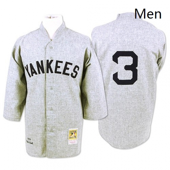 Mens Mitchell and Ness 1929 New York Yankees 3 Babe Ruth Replica Grey Throwback MLB Jersey Mens Mitchell and Ness 1929 New York Yankees 3 Babe Ruth Replica Grey Throwback MLB Jersey