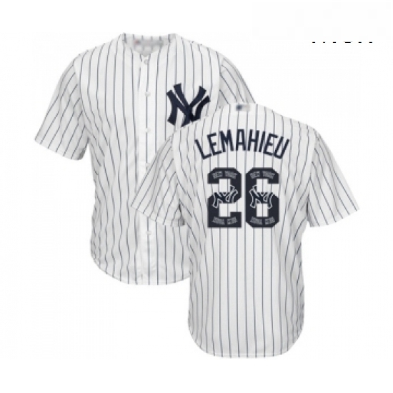 Mens New York Yankees 26 DJ LeMahieu Authentic White Team Logo Fashion Baseball Jersey 