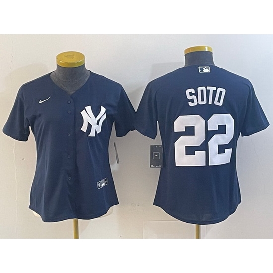 Women New York Yankees 22 Juan Soto Navy Stitched Jersey 28Run Small 29 Women New York Yankees 22 Juan Soto Navy Stitched Jersey 28Run Small 29