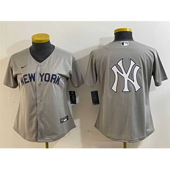 Women New York Yankees Gray Team Big Logo Cool Base Stitched Jersey 4