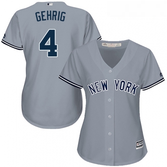 Womens Majestic New York Yankees 4 Lou Gehrig Replica Grey Road MLB Jersey Womens Majestic New York Yankees 4 Lou Gehrig Replica Grey Road MLB Jersey