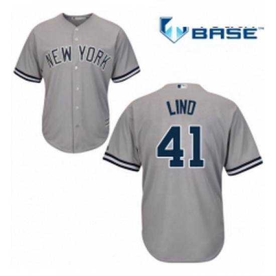 Youth Majestic New York Yankees 41 Adam Lind Replica Grey Road MLB Jersey 