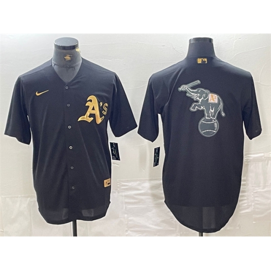 Men Oakland Athletics Black Gold Team Big Logo Cool Base Stitched Baseball Jersey 1 Men Oakland Athletics Black Gold Team Big Logo Cool Base Stitched Baseball Jersey 1