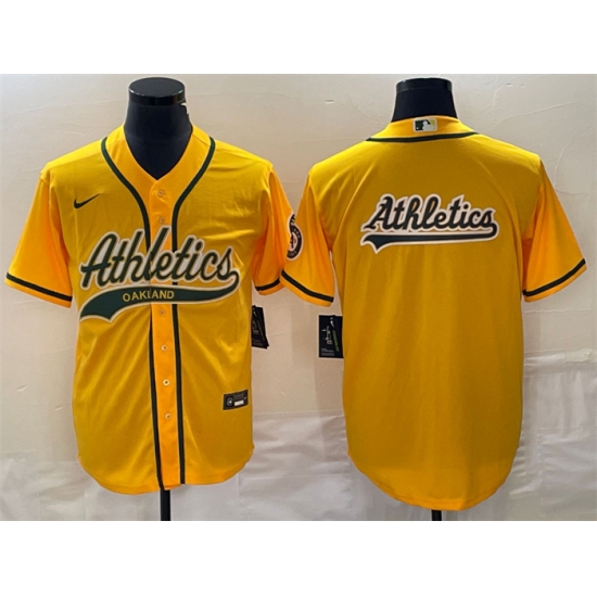 Men Oakland Athletics Yellow Team Big Logo Cool Base Stitched Baseball Jersey 002 Men Oakland Athletics Yellow Team Big Logo Cool Base Stitched Baseball Jersey 002