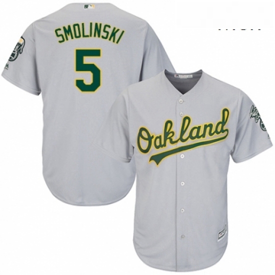 Mens Majestic Oakland Athletics 5 Jake Smolinski Replica Grey Road Cool Base MLB Jersey Mens Majestic Oakland Athletics 5 Jake Smolinski Replica Grey Road Cool Base MLB Jersey