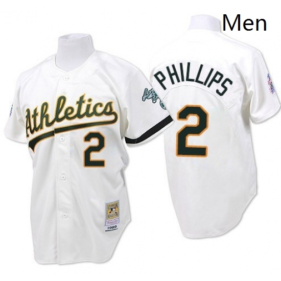 Mens Mitchell and Ness Oakland Athletics 2 Tony Phillips Authentic White Throwback MLB Jersey Mens Mitchell and Ness Oakland Athletics 2 Tony Phillips Authentic White Throwback MLB Jersey