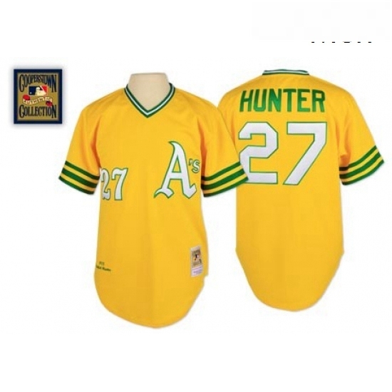 Mens Mitchell and Ness Oakland Athletics 27 Catfish Hunter Authentic Gold Throwback MLB Jersey Mens Mitchell and Ness Oakland Athletics 27 Catfish Hunter Authentic Gold Throwback MLB Jersey
