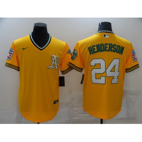 Men's Oakland Athletics #24 Rickey Henderson Gold Throwback Jersey Men's Oakland Athletics #24 Rickey Henderson Gold Throwback Jersey